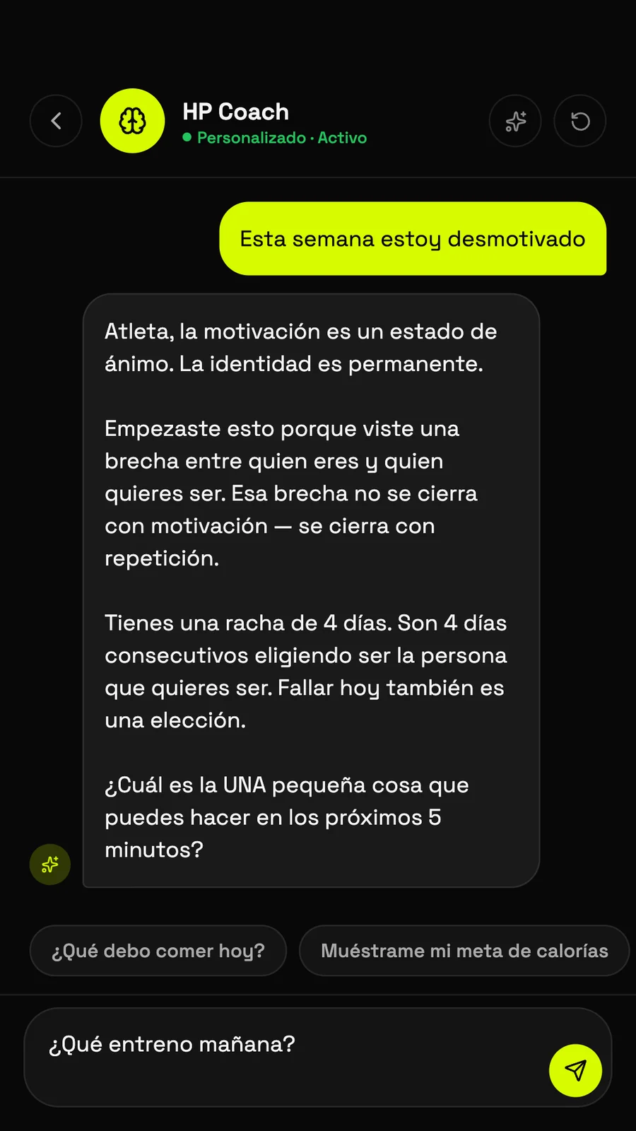 Conversación con HP Coach: «Esta semana estoy desmotivado» y su respuesta